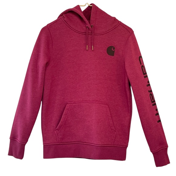Carhartt Tops - Carhartt Relaxed Fit Logo Sleeve Hoodie Sweatshirt Pink XS